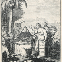 Planche II. Frontispice d'une traduction hollandaise des “Voyages aux isles de l'Amérique ”.