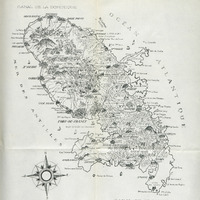 [Carte de la Martinique avec le détail des implantations agricoles, des villes et des montagnes]