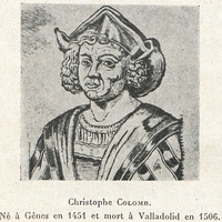 Christophe Colomb. Né à Gènes en 1451 et mort à Valladolid en 150G.