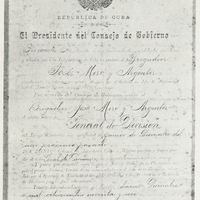 [Arrêté du président du gouvernement de Cuba conférant le grade de général à José Miro Argenter]