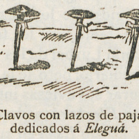 Clavos con lazos de paja de maiz, dedicados a Elegua