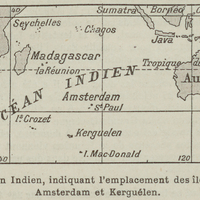 Carte de l'océan Indien, indiquant l'emplacement des îles Saint-Paul, Amsterdam et Kerguélen.
