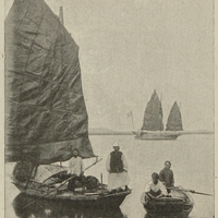 Jonque, canot et youyou (voile de nattes). Haï-Phong.
