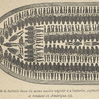 Plan de la batterie bas du même navire négrier à 2 batteries, capturé en 1843, se rendant en…