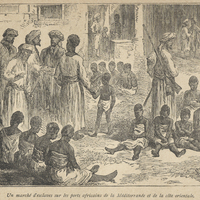 Un marché d'esclaves sur les ports africains de la Méditerranée et de la côte orientale.