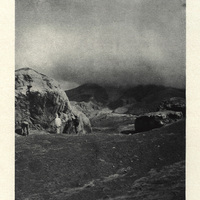 Looking up the valley of the Rivière Blanche, giant blocks of rock ejected during the outburst of…