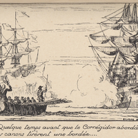 Quelque temps avant que le Corrégidor abordât, les canons tirèrent une bordée…