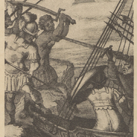 « Poliarque avec son esquif attaqué par les corsaires ». (Gravure du XVIIe siècle.)