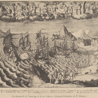 La découverte de l'Amérique et de ses richesses. (Gravure hollandaise de P. Sibrant.)