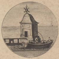 [Deux hommes sur une barque avec deux tonneaux]