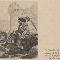 Le Chevalier de Gramont sabrant à la prise de la ville de Campêche. ( Litho romantique).