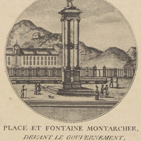 Place et fontaine Montarcher, devant le gouvernement au Cap-François, Isle St Domingue.
