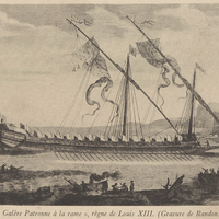« La Galère Patronne à la rame », règne de Louis XIII. (Gravure de Randon.)