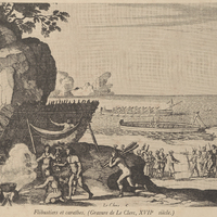 Flibustiers et Caraïbes. (Gravure de Le Clerc, XVIIe siècle.)
