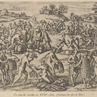 Un marché caraïbe au XVIIe siècle. (Gravure des fils de Bry.)