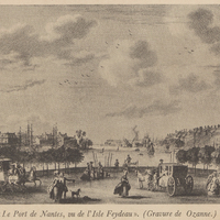 Le Port de Nantes, vu de l'Isle Feydeau. (Gravure de Ozanne)