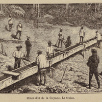 Mines d'or de la Guyane. Le sluice.