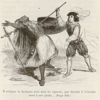 Il attaque le fanfaron avec tant de vigueur, que bientôt, il l'étendit mort à ses pieds...
