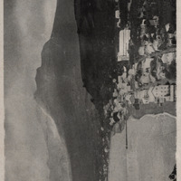 Vue d'ensemble de la Montagne Pelée. Au premier plan : Saint-Pierre renaissant.