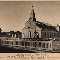 Eglise du Port-Louis ( 7.292 hab ). Commencée en 1890, elle fut bénite le 7 janvier 1894, et…