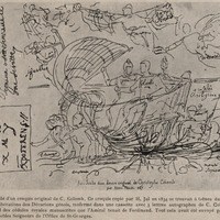 Fac-similé d'un croquis original de Cristophe Colomb. Ce croquis copié par H. Jal en 1834 se…