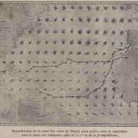Reproduction de la carte des vents de Brault pour juillet, août et septembre avec le tracé des…
