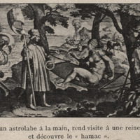 Colomb, un astrolabe à la main, rend visite à une reine indienne et découvre le « hamac »