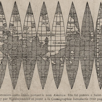 La première carte éditée portant le nom America. Elle fut publiée à Saint-Dié en 1507 par…