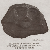 Fragment de poterie caraïbe sur laquelle avait été sculptée une tête de femme