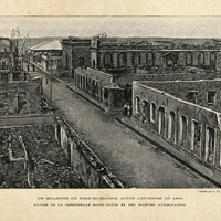 Un quartier de Fort-de-France après l'incendie de 1890 : ruines de la cathédrale Saint-Louis et des…