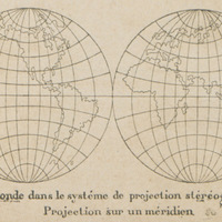 Mappemonde dans le système de projection stéréographique, projection sur un méridien