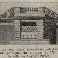 Elévation d'une des deux fontaines, adossées au mur de la promenade publique, sur la place de l…