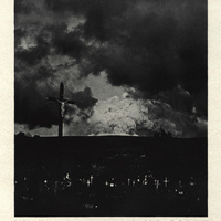 Pelée in eruption as seen from the graveyard of Marigot, early morning of  August 26, 1902,