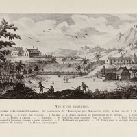 Vue d'une Habitation (Gravure extraite de Chambon, Du commerce de l'Amérique par Marseille, 1764, 2…