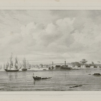 Vue du port et de la ville de Paramaribo et de la forteresse Zélandia