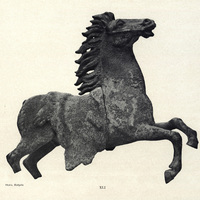 Bronze statuette recovered from saint-Pierre, pitted appearance of the surface due to the inwelding…